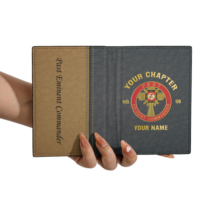 Custom Knights Templar Past Commander Brown Black Leather Passport Wallet