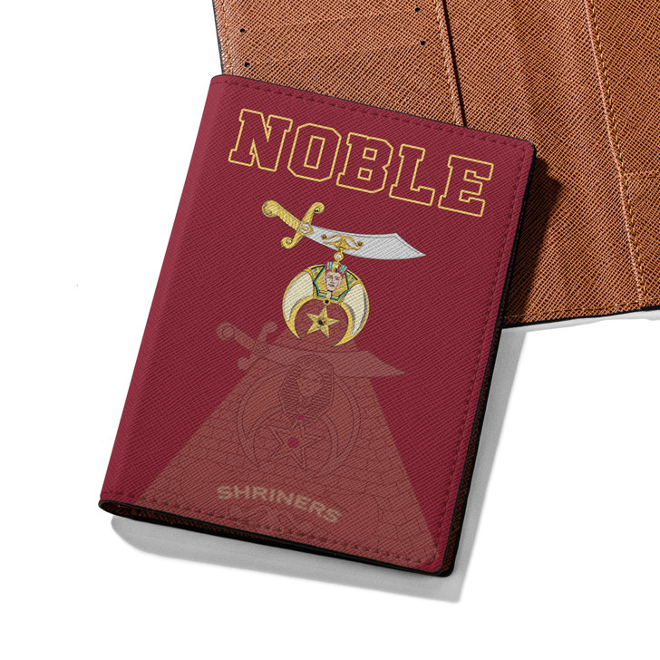 Custom Name Shriners Symbol Masonic Noble Pyramid Red Leather Passport Wallet