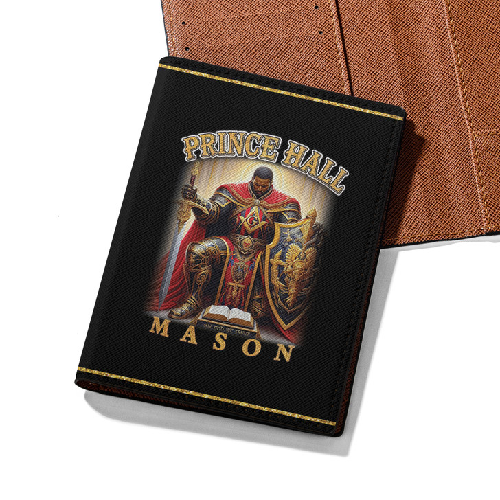 Custom Name Masonic Prince Hall Symbol Knight Black Leather Passport Wallet