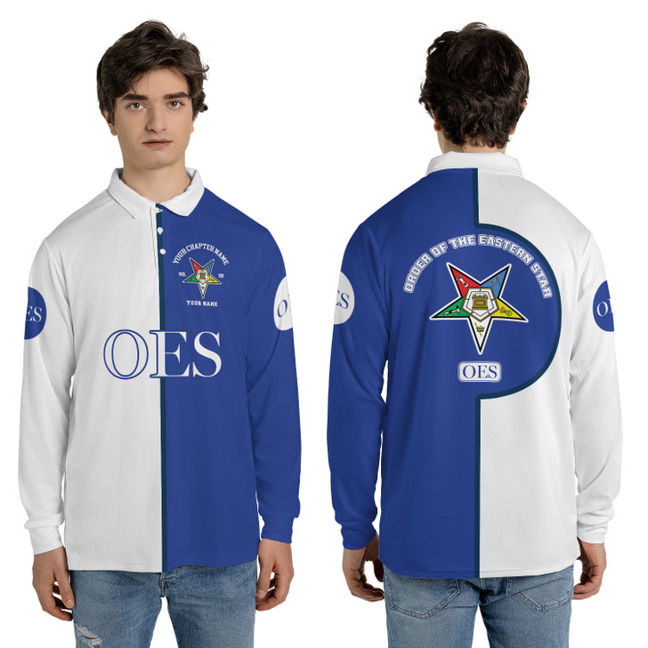 Customize Order of the Eastern Star OES Pentagon Down AF&AM Long Sleeve Polo Shirt S-5XL