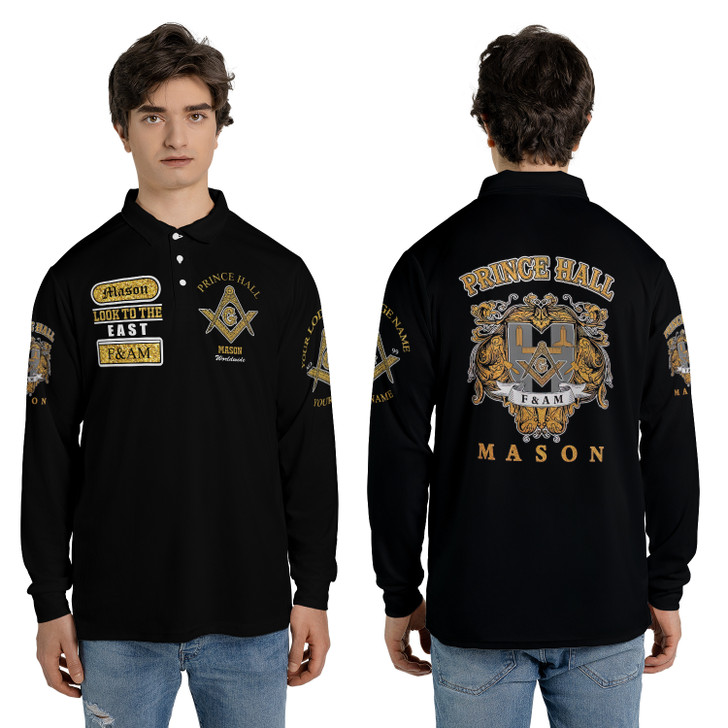 Customized Freemasonry Prince Hall, Masonic Medieval Custom Name, Lodge Name Long Sleeve Polo Shirt S-5XL