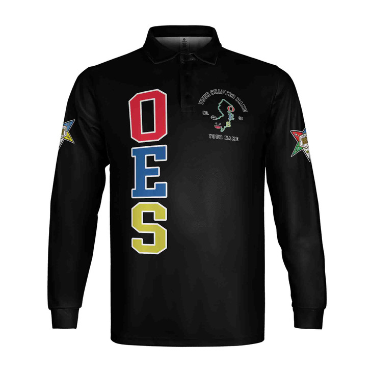 Personalized OES With State Line Order of The Eastern Star Long Sleeve Polo Shirt S-5XL