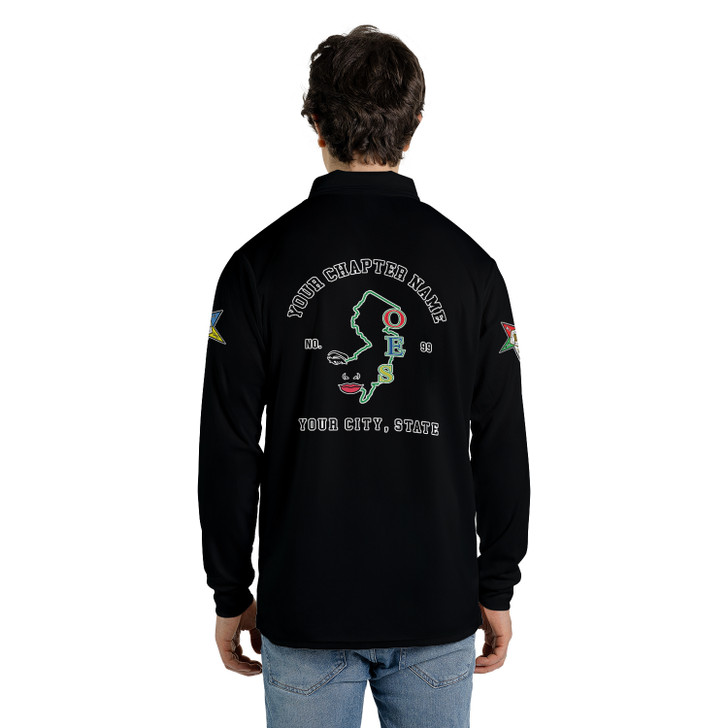 Personalized OES With State Line Order of The Eastern Star Long Sleeve Polo Shirt S-5XL