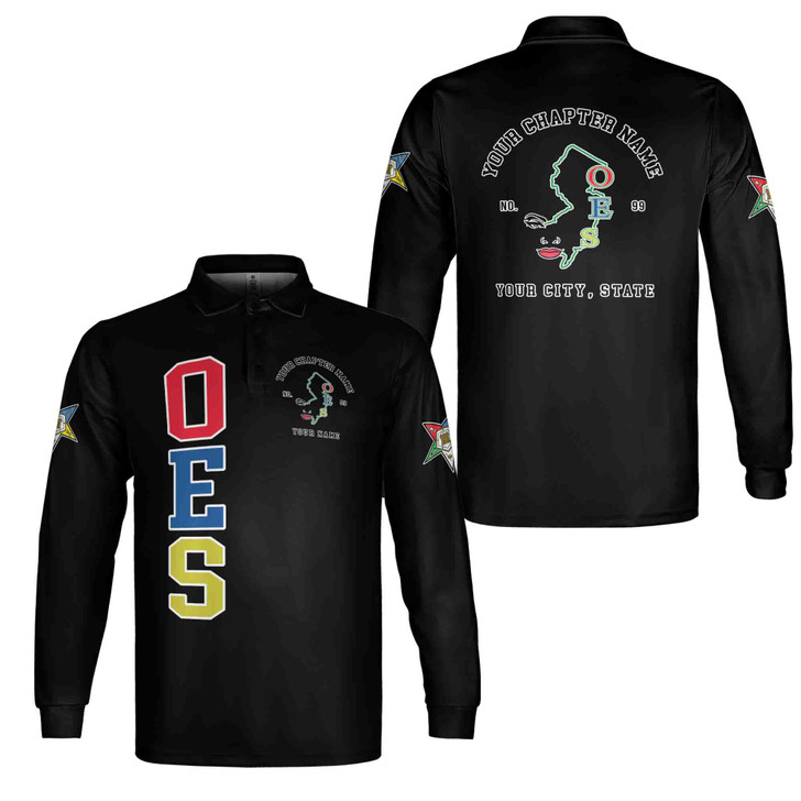Personalized OES With State Line Order of The Eastern Star Long Sleeve Polo Shirt S-5XL