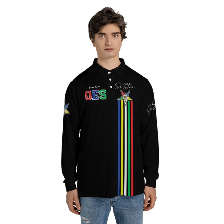 Personalized OES Pentagon Down Order of Eastern Star Sistar Long Sleeve Polo Shirt S-5XL
