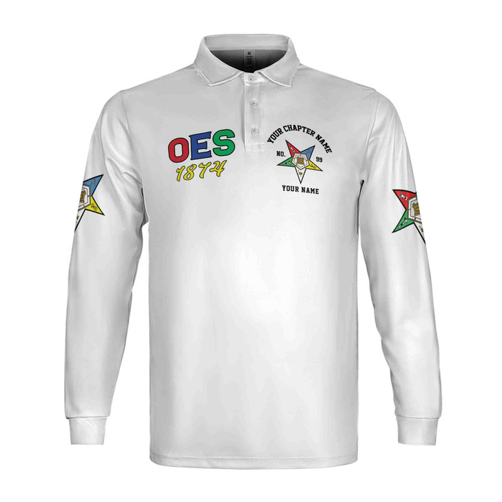 Personalized Order of The Eastern Star OES Sistar Long Sleeve Polo Shirt S-5XL