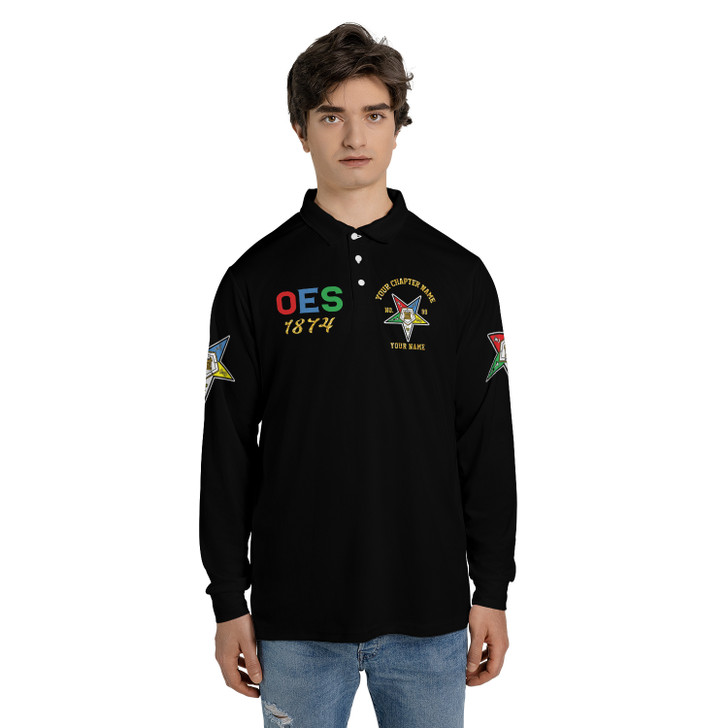 Customized Your Chapter Name OES 1874 Order Of Eastern Star Long Sleeve Polo Shirt S-5XL