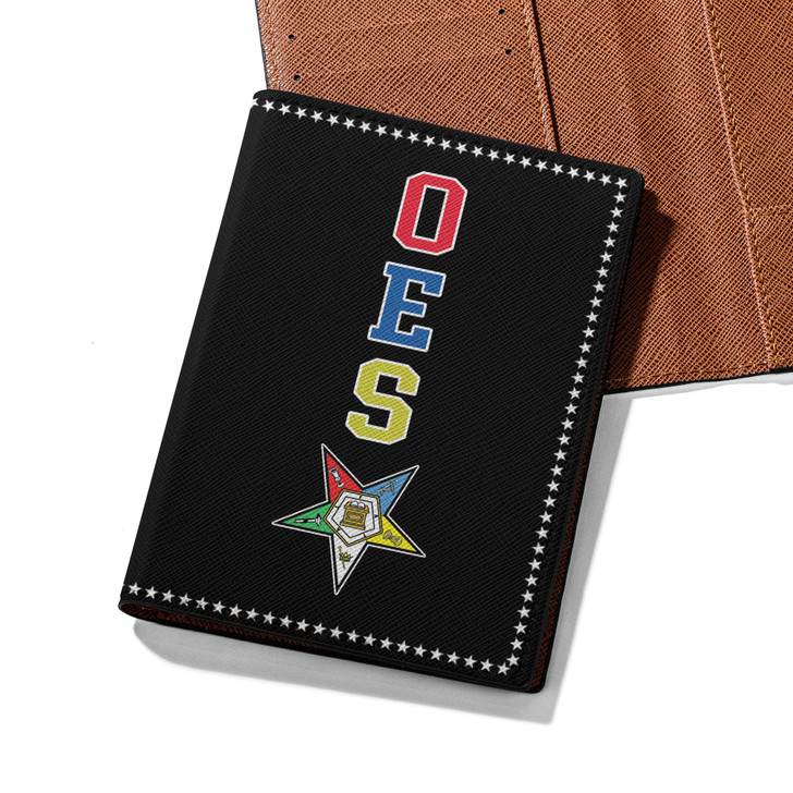 Custom Name Order Of The Eastern Star Face Masonic Black Leather Passport Wallet