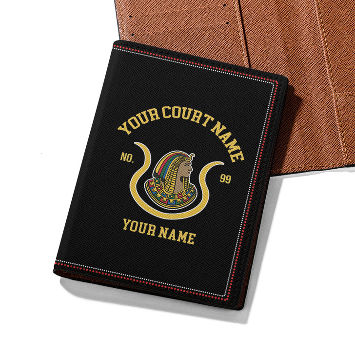 Custom Name Imperial Court Quote Heel Bag Black Leather Passport Wallet