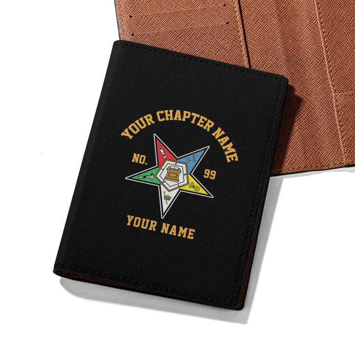 Custom Name Order Of The Eastern Star Sistar Woman Black Leather Passport Wallet