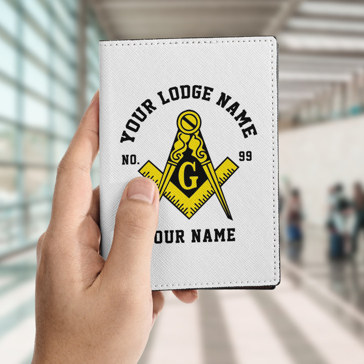 Custom Name Masonic Symbol Quote Prince Hall White Leather Passport Wallet