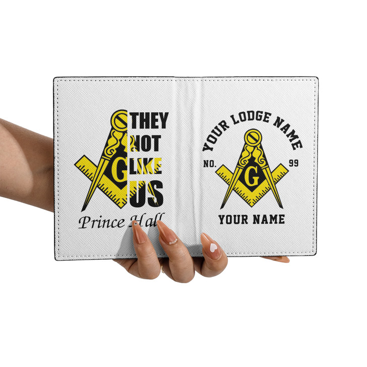 Custom Name Masonic Symbol Quote Prince Hall White Leather Passport Wallet