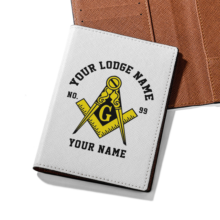 Custom Name Masonic Symbol Quote Prince Hall White Leather Passport Wallet