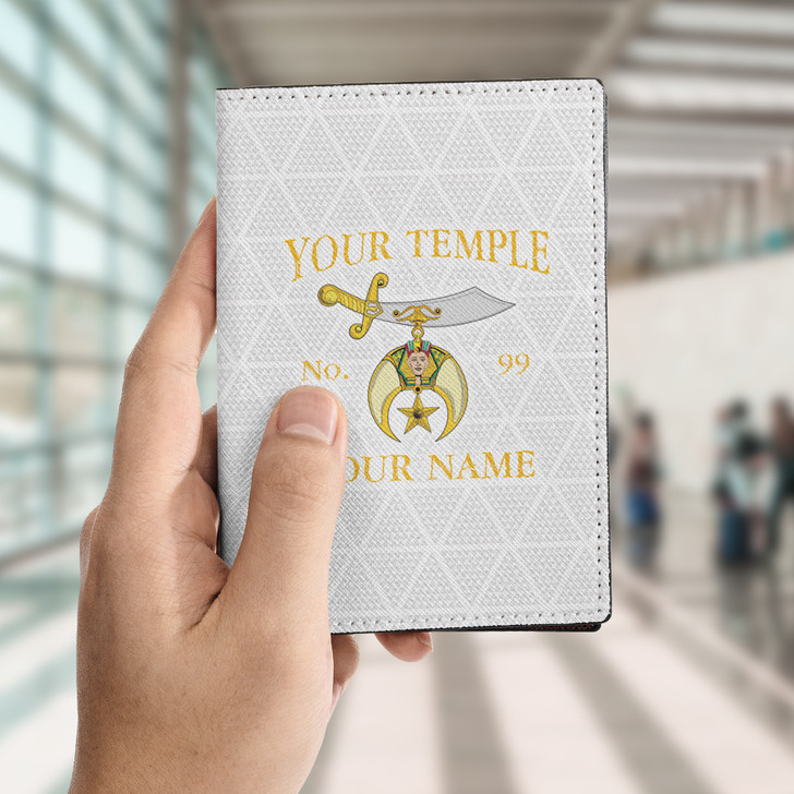 Custom Shriners Symbol Triangle Pattern White Leather Passport Wallet
