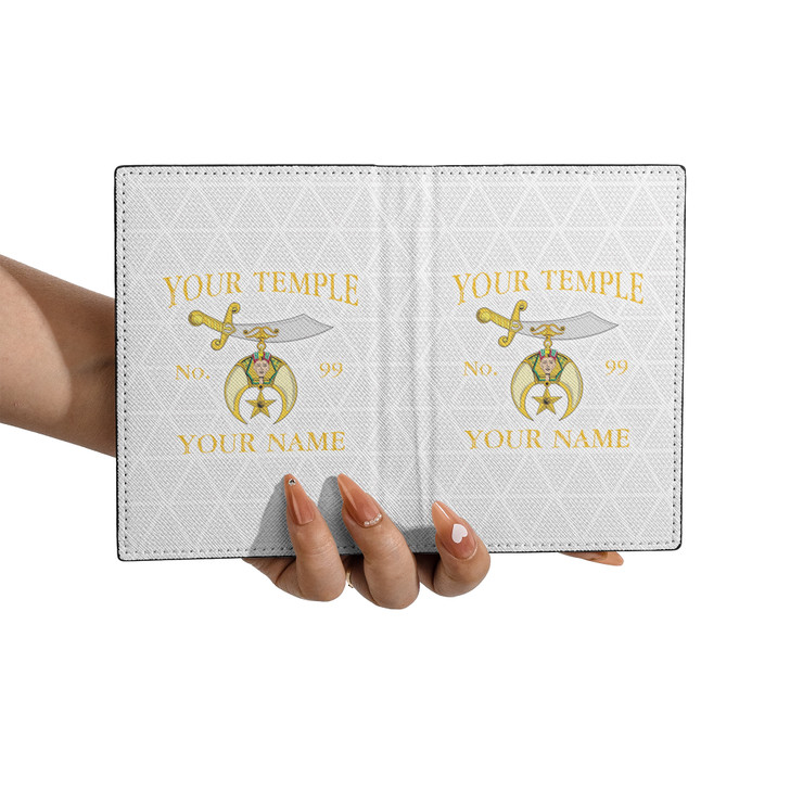 Custom Shriners Symbol Triangle Pattern White Leather Passport Wallet