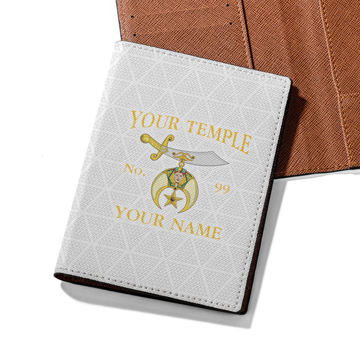 Custom Shriners Symbol Triangle Pattern White Leather Passport Wallet