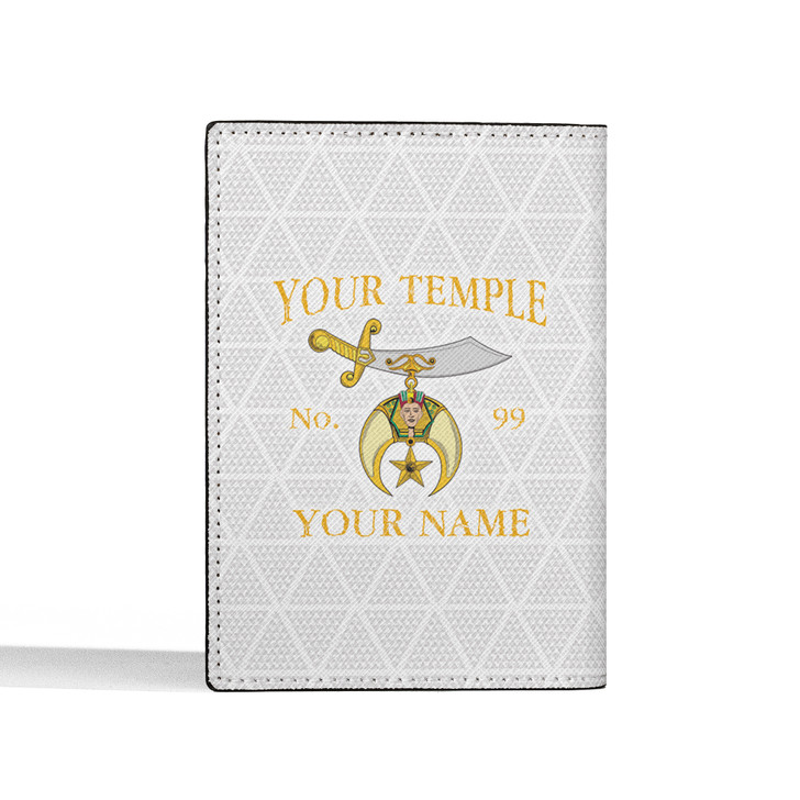 Custom Shriners Symbol Triangle Pattern White Leather Passport Wallet