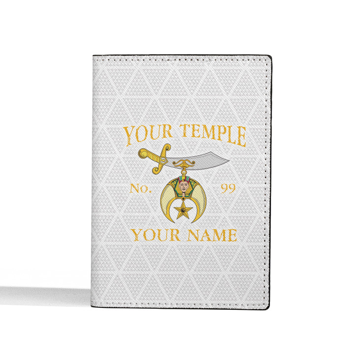 Custom Shriners Symbol Triangle Pattern White Leather Passport Wallet