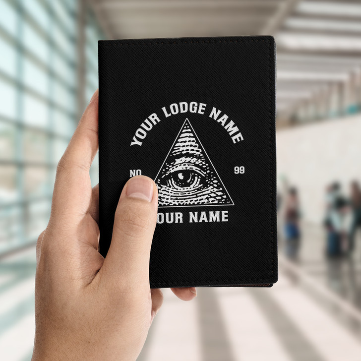 Custom Freemason Triangle All Seeing Eye Black Leather Passport Wallet
