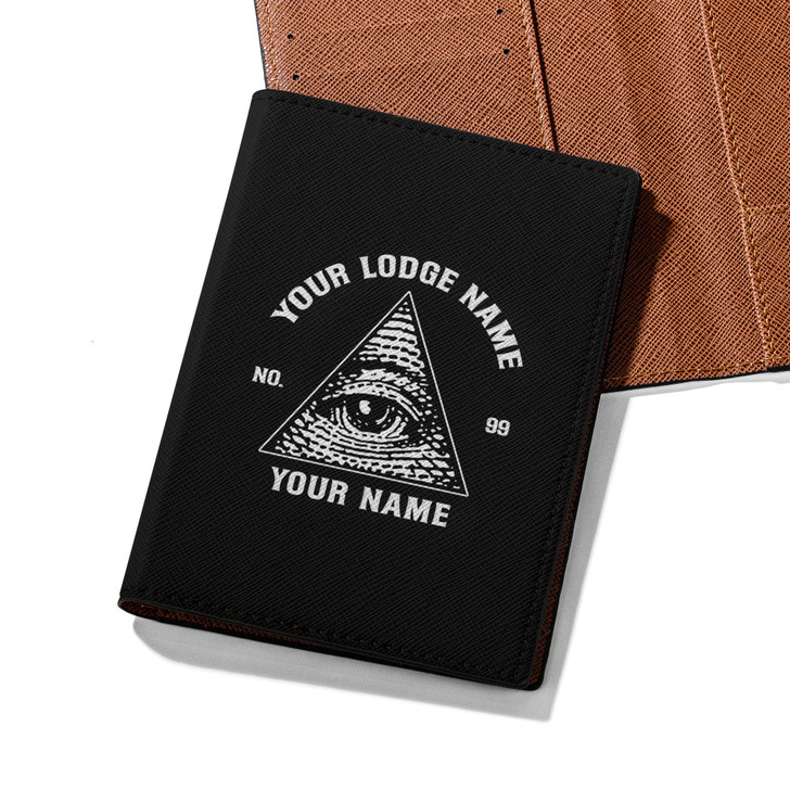 Custom Freemason Triangle All Seeing Eye Black Leather Passport Wallet