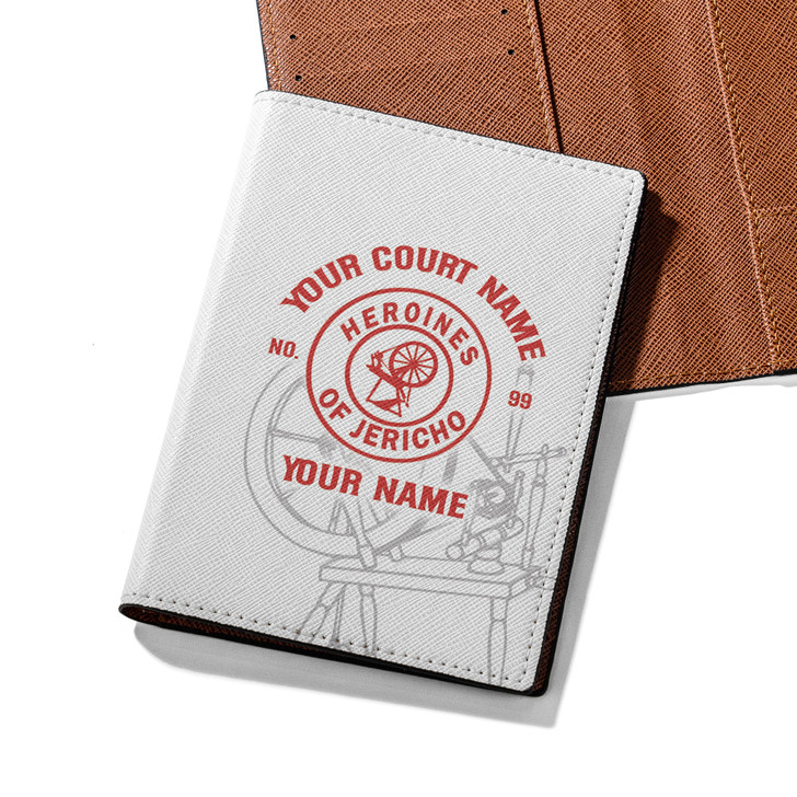 Custom Heroines of Jericho Spinning Wheel White Leather Passport Wallet