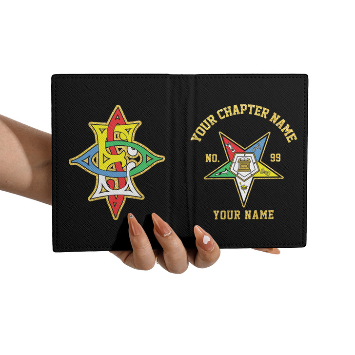 Custom OES Pentagon Down Labyrinth Black Colorful Leather Passport Wallet