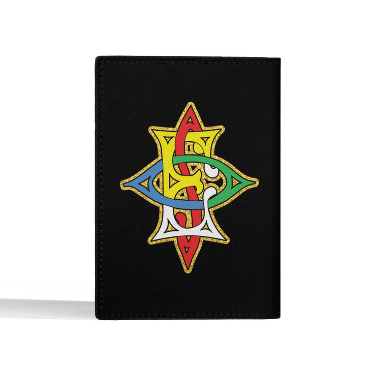 Custom OES Pentagon Down Labyrinth Black Colorful Leather Passport Wallet