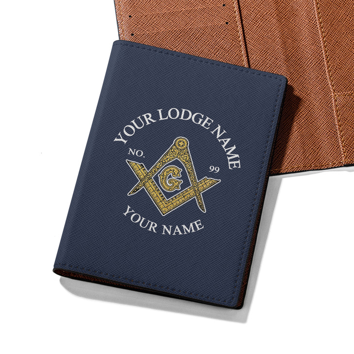 Custom Masonic Symbol Golden 1787 Prince Hall Dark Blue Leather Passport Wallet