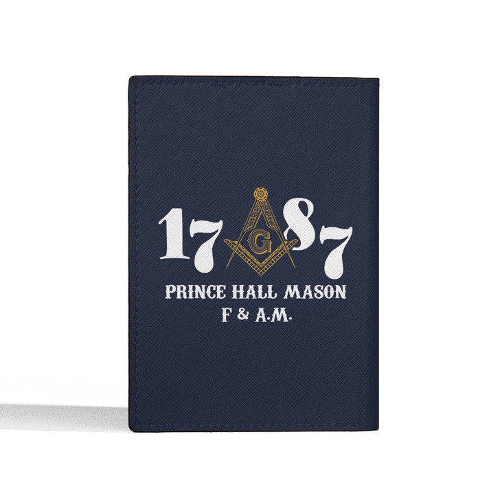 Custom Masonic Symbol Golden 1787 Prince Hall Dark Blue Leather Passport Wallet