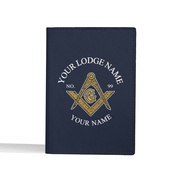 Custom Masonic Symbol Golden 1787 Prince Hall Dark Blue Leather Passport Wallet