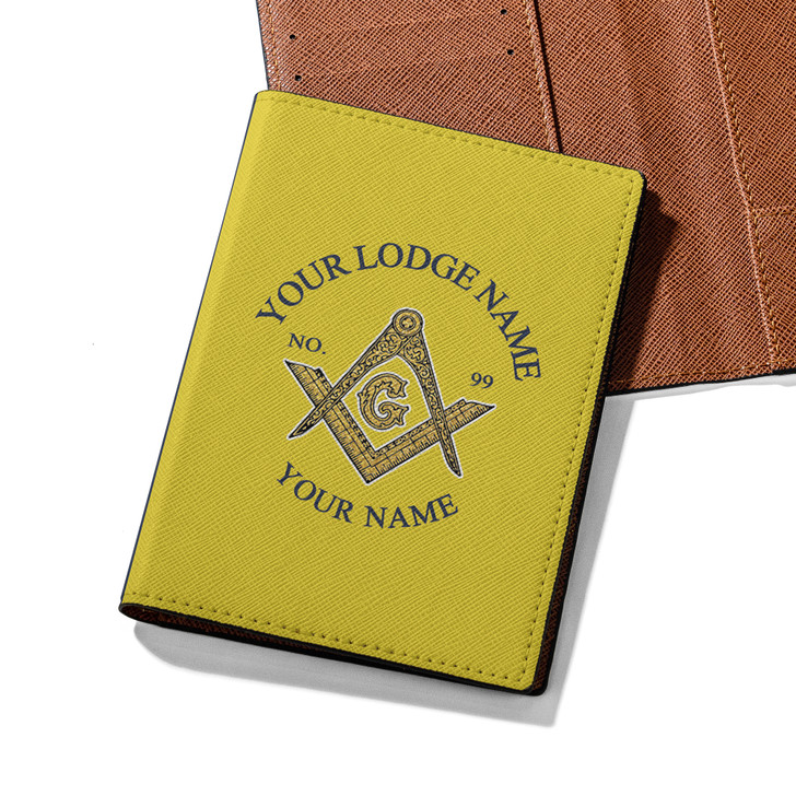 Custom Masonic Symbol 3 Degree Of Light Yellow Dark Blue Leather Passport Wallet