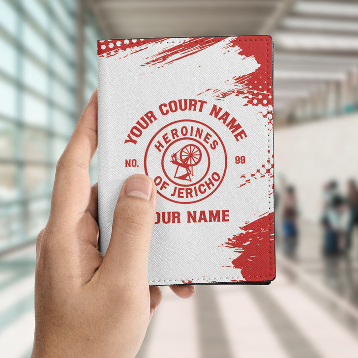 Custom Heroines Of Jericho Symbol Face Mask White Red Leather Passport Wallet