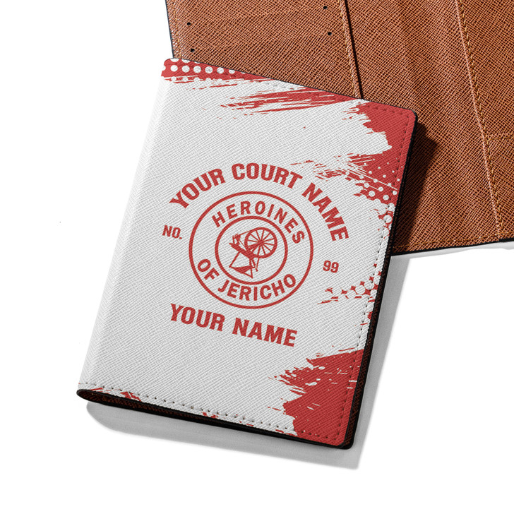 Custom Heroines Of Jericho Symbol Face Mask White Red Leather Passport Wallet
