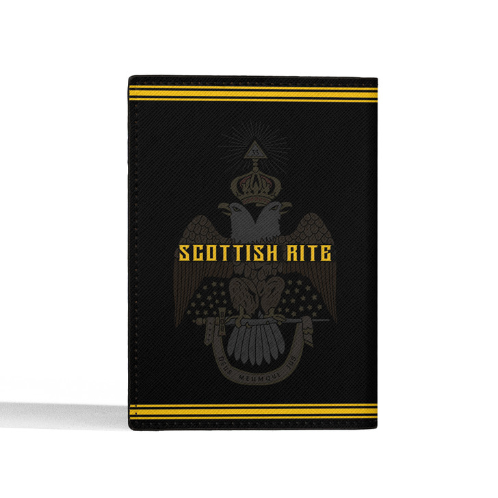 Custom Wings Down 33 Lines Black Yellow Leather Passport Wallet