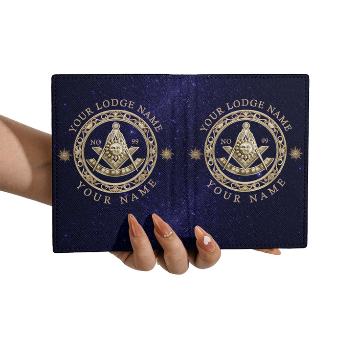 Custom Past Master Symbol Geometric Galaxy Dark Blue Leather Passport Wallet