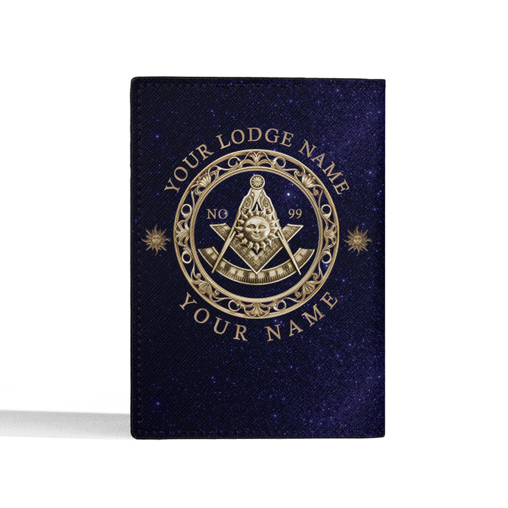 Custom Past Master Symbol Geometric Galaxy Dark Blue Leather Passport Wallet