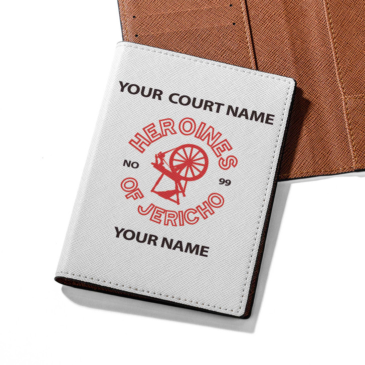 Custom Heroines of Jericho Symbol Masonic Simple White Leather Passport Wallet