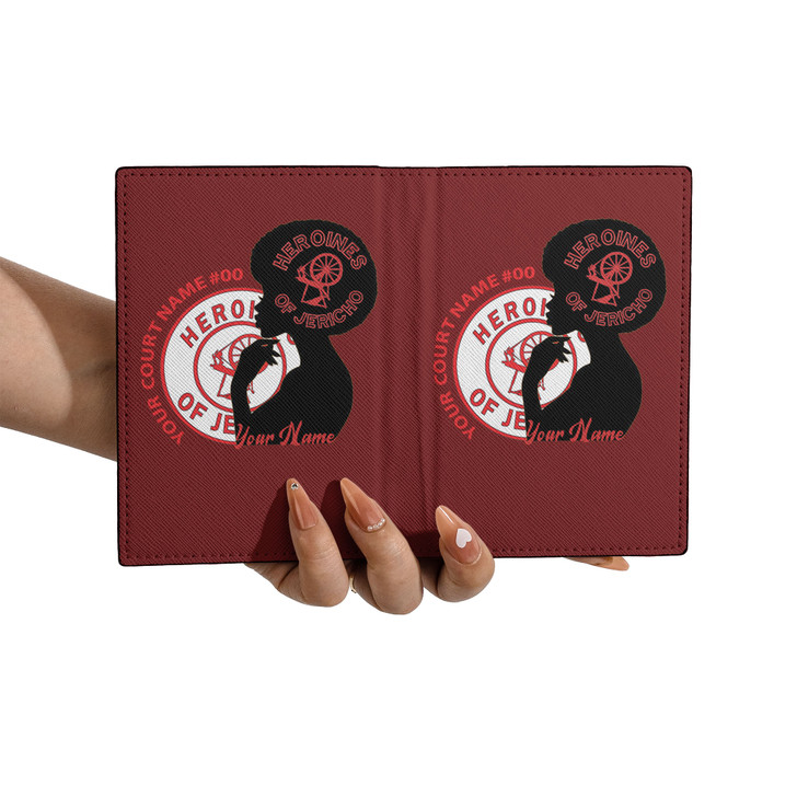 Custom Heroines of Jericho Symbol Woman Silhouette Red Leather Passport Wallet