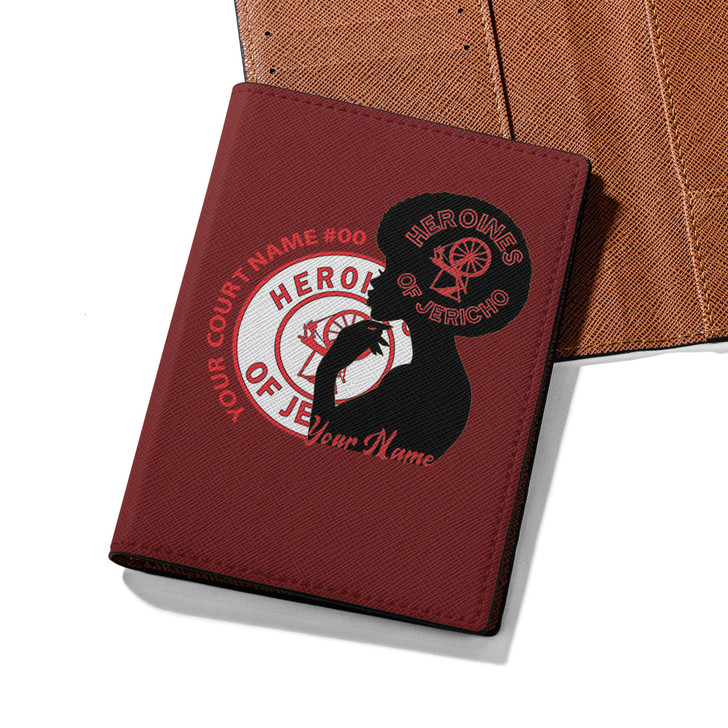 Custom Heroines of Jericho Symbol Woman Silhouette Red Leather Passport Wallet