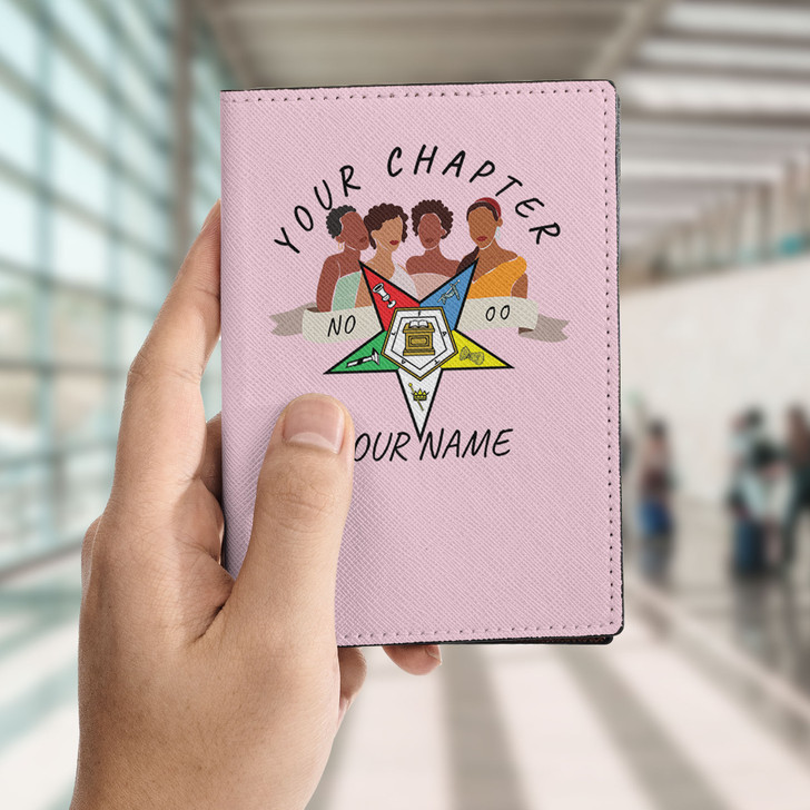 Custom OES Pentagon Down Symbol Women Pink Colorful Leather Passport Wallet