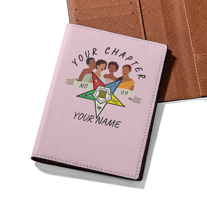 Custom OES Pentagon Down Symbol Women Pink Colorful Leather Passport Wallet