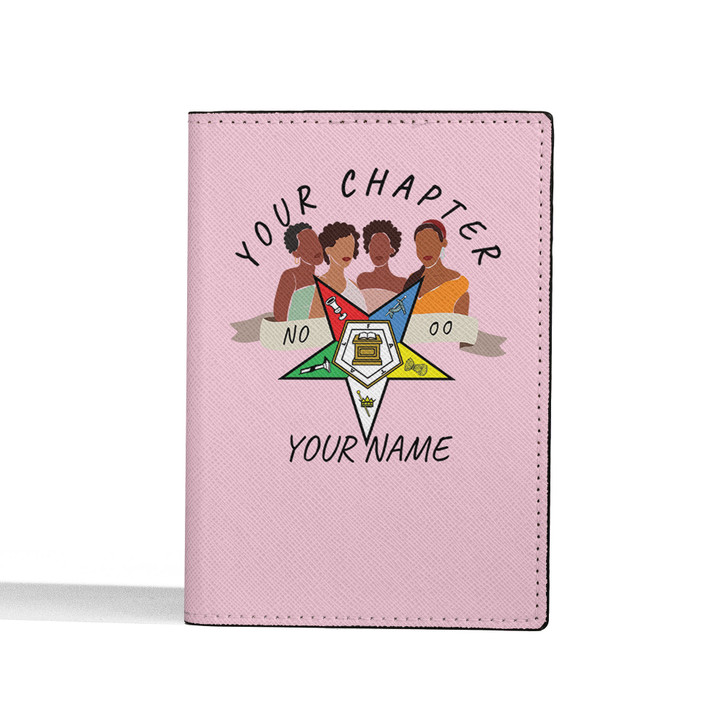 Custom OES Pentagon Down Symbol Women Pink Colorful Leather Passport Wallet