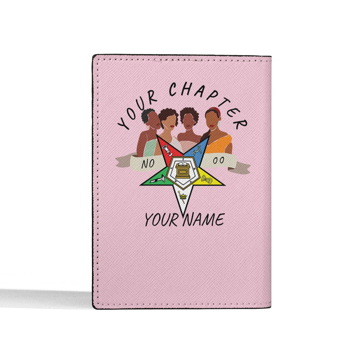 Custom OES Pentagon Down Symbol Women Pink Colorful Leather Passport Wallet