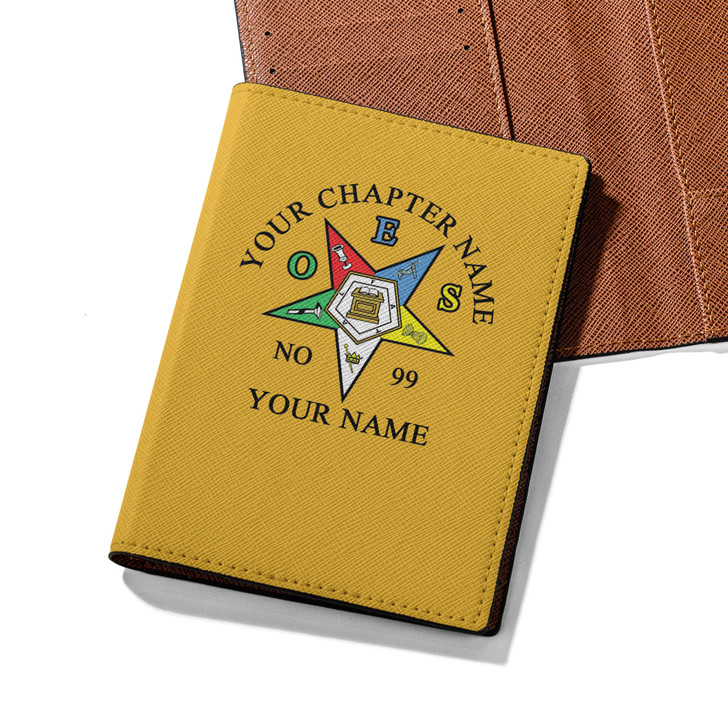 Custom OES Pentagon Down Symbol Mason Emblem Leather Passport Wallet