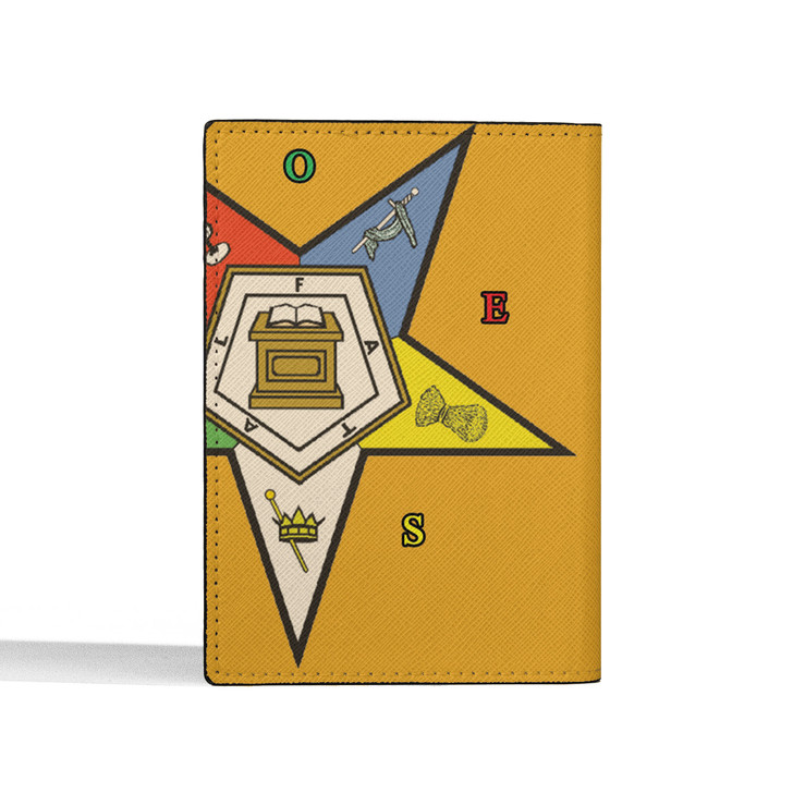 Custom OES Pentagon Down Symbol Mason Emblem Leather Passport Wallet