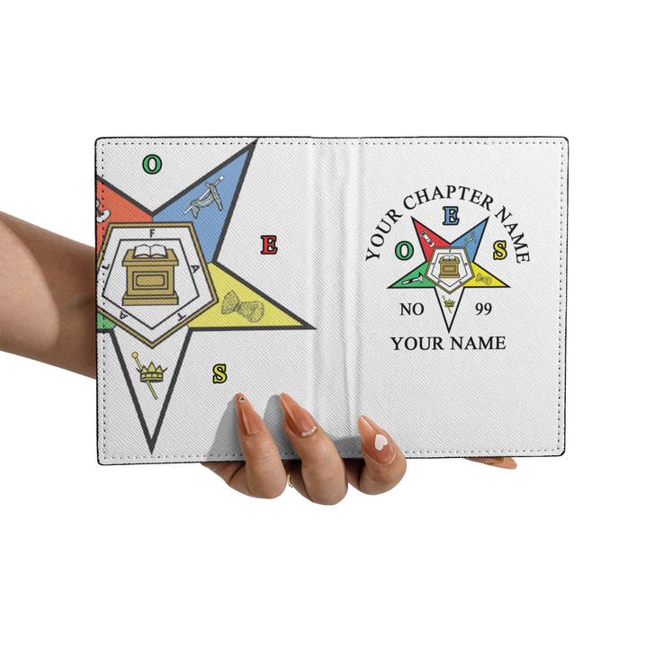 Custom OES Pentagon Down Symbol Mason Emblem Leather Passport Wallet