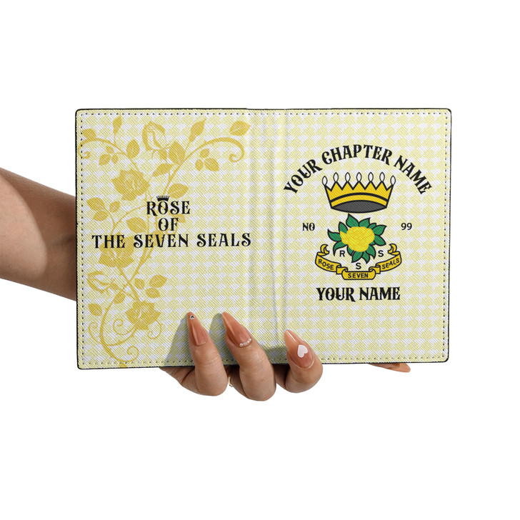 Custom Rose of Seven Seals Rose Branch Yellow White Leather Passport Wallet