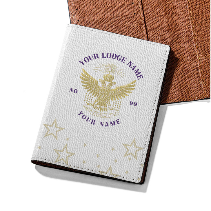 Custom Wings Up Scottish Rite 32° Mason Stars Pattern Leather Passport Wallet