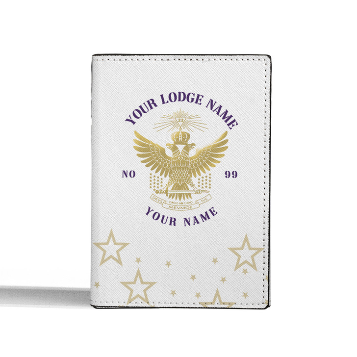 Custom Wings Up Scottish Rite 32° Mason Stars Pattern Leather Passport Wallet