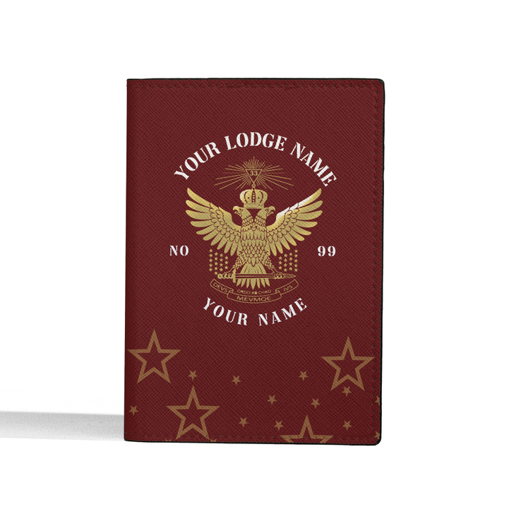 Custom Wings Up Scottish Rite 32° Mason Stars Pattern Leather Passport Wallet